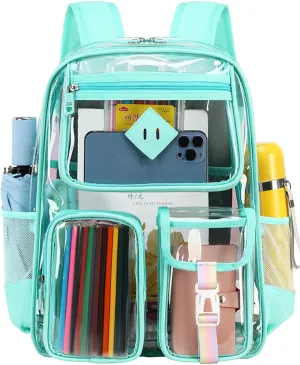 Clear Backpack for School Heavy Duty PVC Transparent Bag See Through Bookbag for Stadium Approved Women Girls(Cute, Turquoise)
