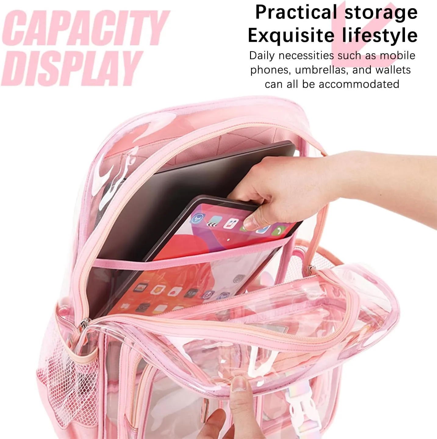 Clear Backpack for School Heavy Duty PVC Transparent Bag See Through Bookbag for Stadium Approved Women Girls(Cute, Turquoise)
