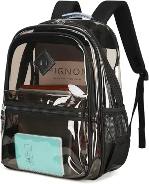 Clear Backpack for School, Thriple Compartments Heavy Duty Clear Bookbag PVC Transparent Backpack See Through Backpacks for Boys Girls Women Men for Stadium Events College,Half Black