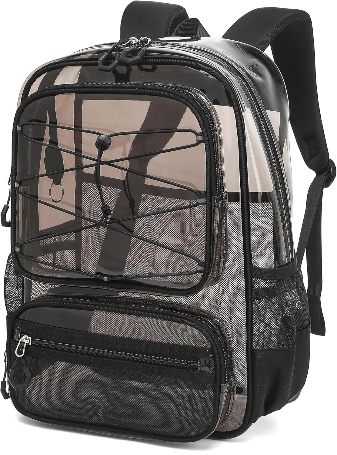 Clear Backpack Heavy Duty for Stadium Events - Large PVC Clear Backpacks for School, kids, Boys and Girls (Transparent Black)