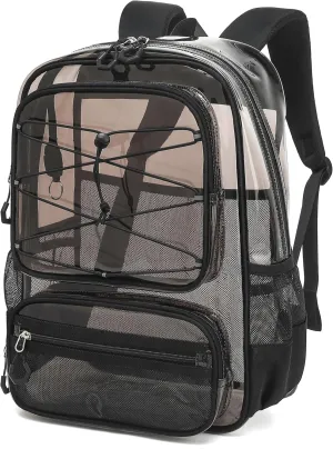Clear Backpack Heavy Duty for Stadium Events - Large PVC Clear Backpacks for School, kids, Boys and Girls (Transparent Black)