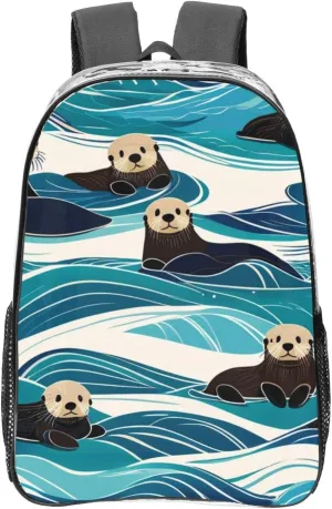 Clear Backpack Heavy Duty PVC Transparent Backpack Large Clear Bag for Travel, Work, Concert, Calm Sea Otter Print 16"