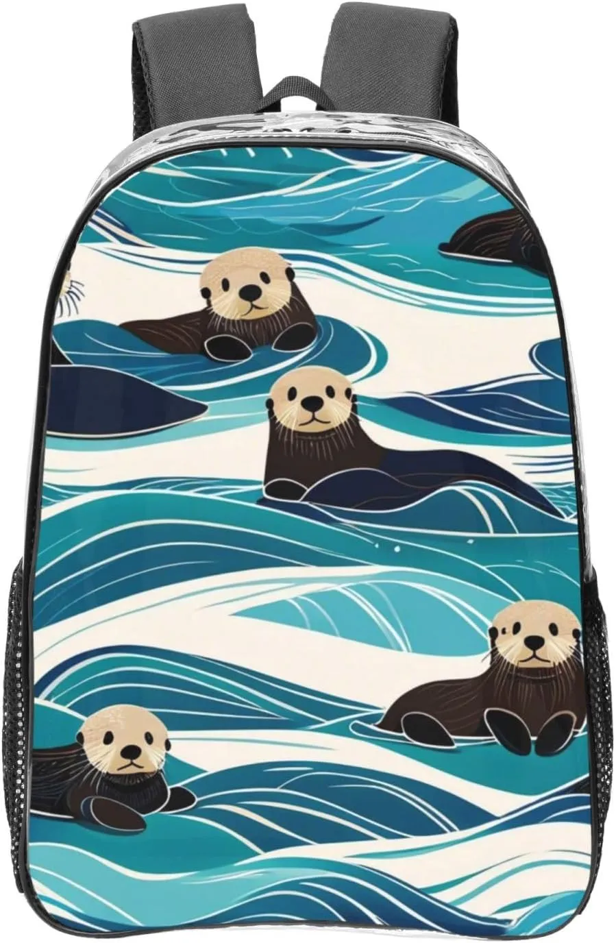 Clear Backpack Heavy Duty PVC Transparent Backpack Large Clear Bag for Travel, Work, Concert, Calm Sea Otter Print 16"