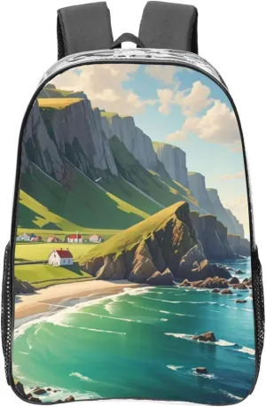 Clear Backpack Heavy Duty PVC Transparent Backpack Large Clear Bag for Travel, Work, Concert, Coastal Calm Print 16"