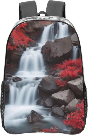 Clear Backpack Heavy Duty PVC Transparent Backpack Large Clear Bag for Travel, Work, Concert, Crimson Cascade Print 16"