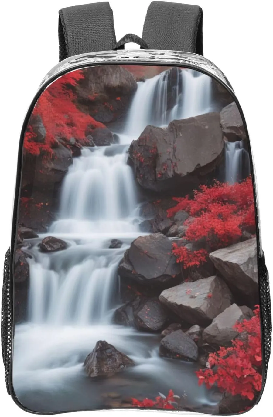 Clear Backpack Heavy Duty PVC Transparent Backpack Large Clear Bag for Travel, Work, Concert, Crimson Cascade Print 16"