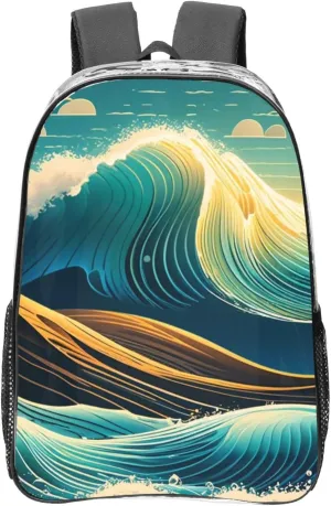 Clear Backpack Heavy Duty PVC Transparent Backpack Large Clear Bag for Travel, Work, Concert, Melodic Waves Print 16"