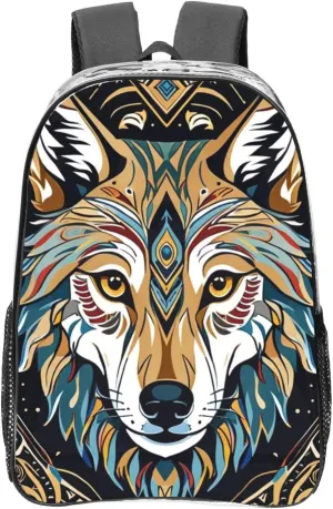 Clear Backpack Heavy Duty PVC Transparent Backpack Large Clear Bag for Travel, Work, Concert, Noble Wolf Print 16"