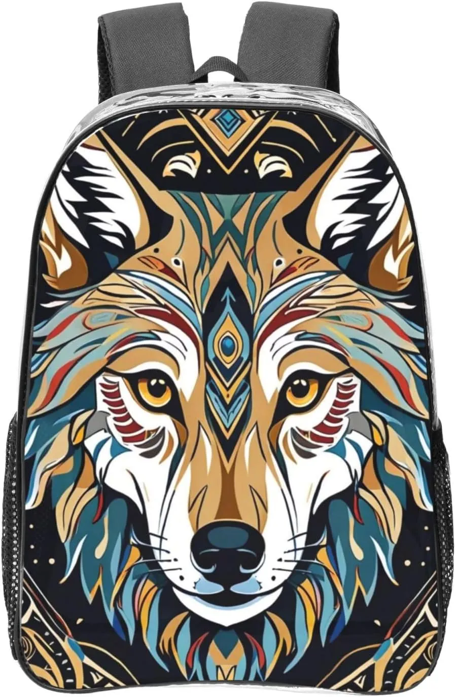 Clear Backpack Heavy Duty PVC Transparent Backpack Large Clear Bag for Travel, Work, Concert, Noble Wolf Print 16"