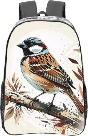 Clear Backpack Heavy Duty PVC Transparent Backpack Large Clear Bag for Travel, Work, Concert, Silent Sparrow Print 16"