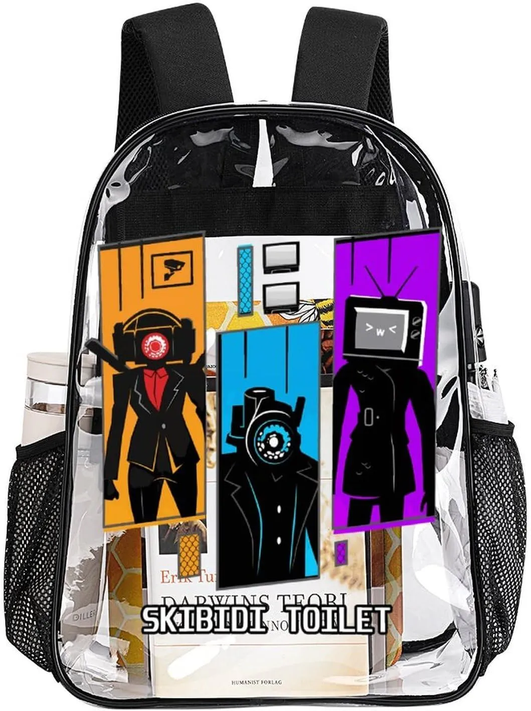 Clear Backpack Heavy Duty PVC Transparent Funny Toi-let Funny Toi-let Backpack 17"" Large Capacity See Through Bag for Travel, 43x32x13cm, Style-2