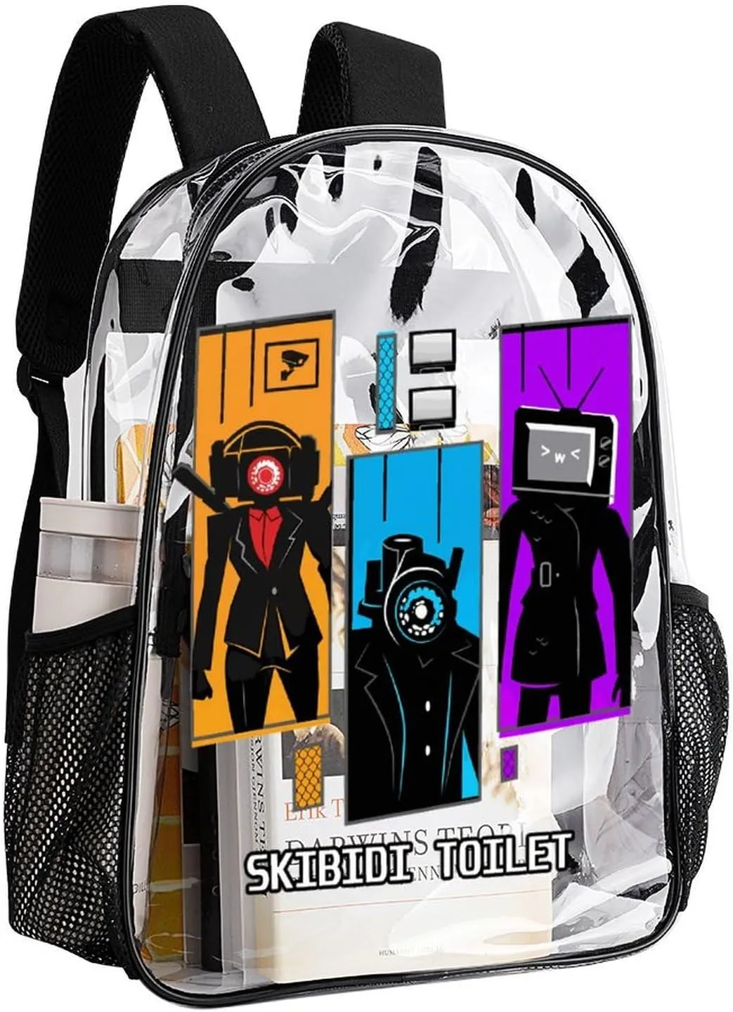Clear Backpack Heavy Duty PVC Transparent Funny Toi-let Funny Toi-let Backpack 17"" Large Capacity See Through Bag for Travel, 43x32x13cm, Style-2