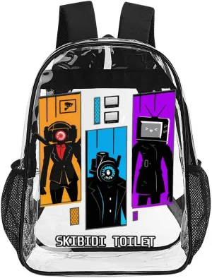 Clear Backpack Heavy Duty PVC Transparent Funny Toi-let Funny Toi-let Backpack 17"" Large Capacity See Through Bag for Travel, 43x32x13cm, Style-2
