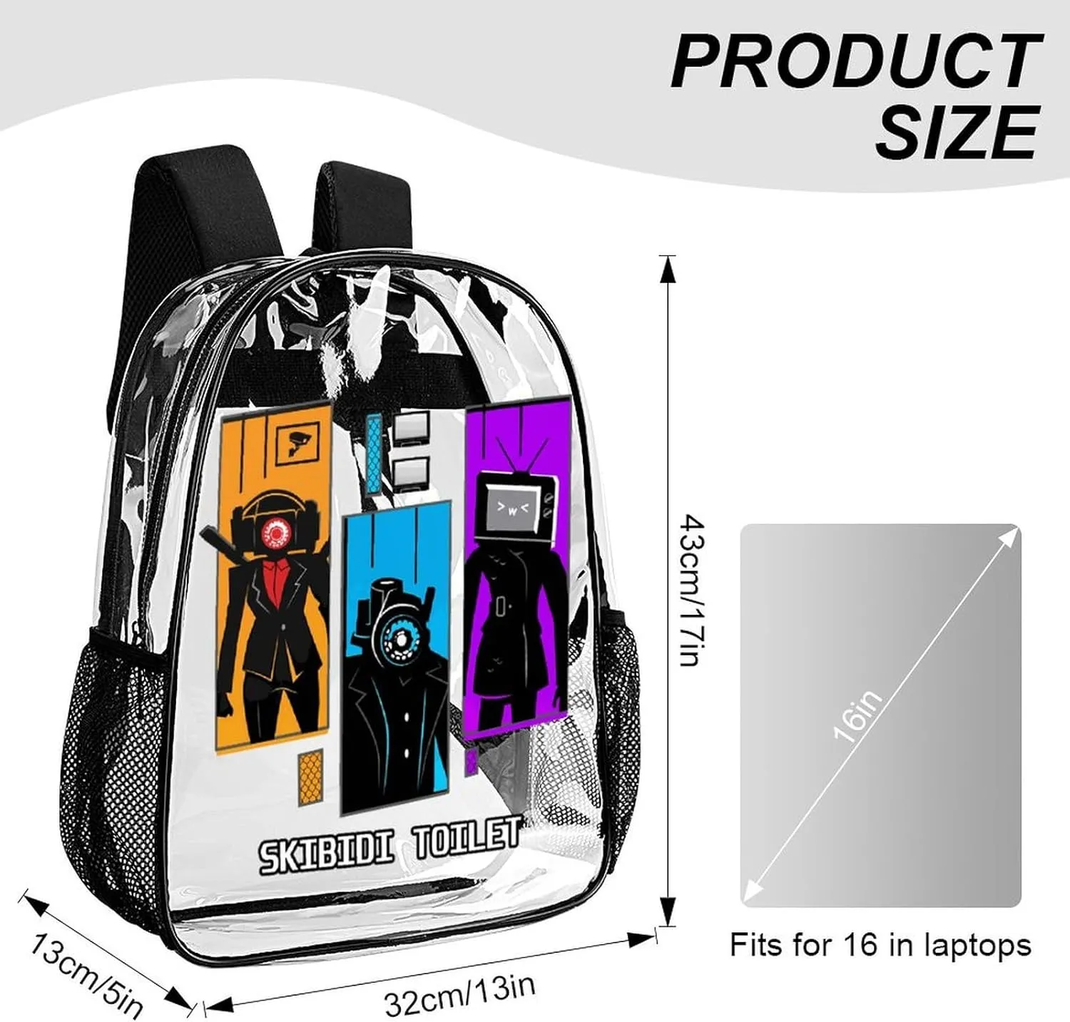 Clear Backpack Heavy Duty PVC Transparent Funny Toi-let Funny Toi-let Backpack 17"" Large Capacity See Through Bag for Travel, 43x32x13cm, Style-2