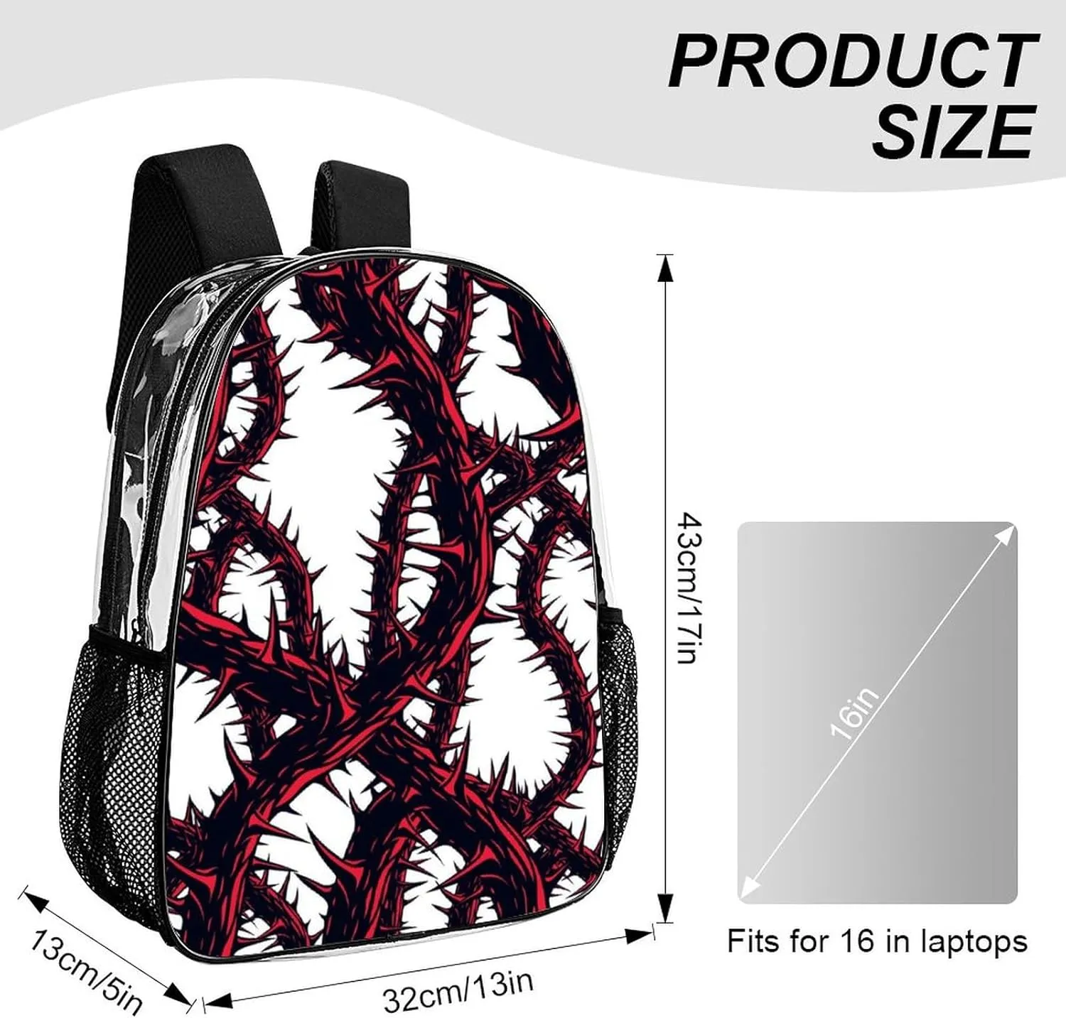 Clear Backpack Heavy Duty Redthorn Branche Thorns Horror 16 Inch for Stadium Events Concert Travel Work Sport Hiking Waterproof Sturdy Transparent Bag for Men Women