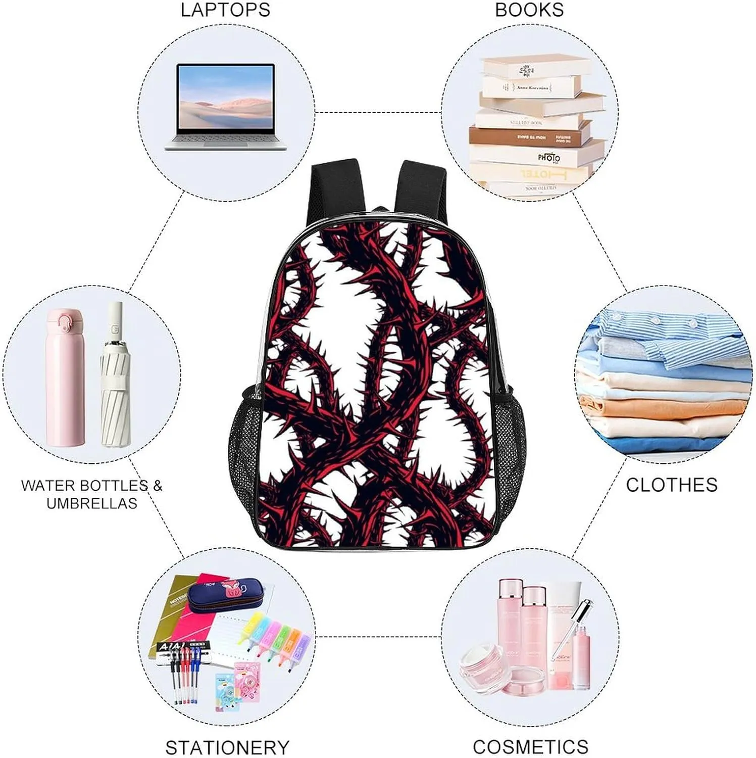 Clear Backpack Heavy Duty Redthorn Branche Thorns Horror 16 Inch for Stadium Events Concert Travel Work Sport Hiking Waterproof Sturdy Transparent Bag for Men Women