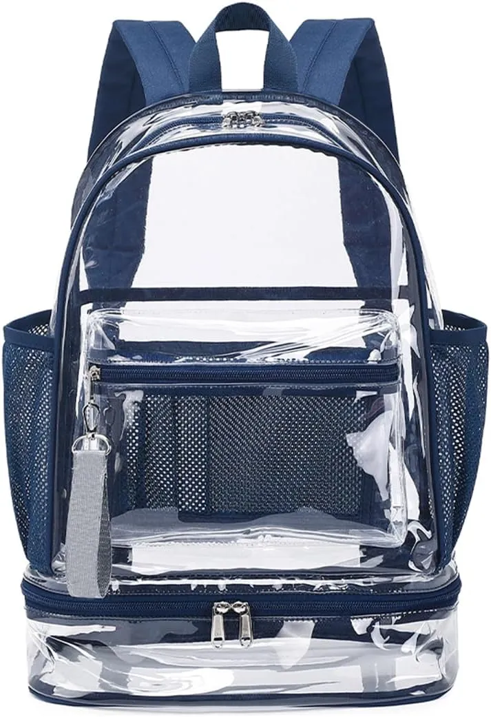 Clear Backpack Heavy Duty, See Through Backpack Purse, Gym Backpack with Laptop and Shoe Compartment (Dark Blue), 32*19*45cm