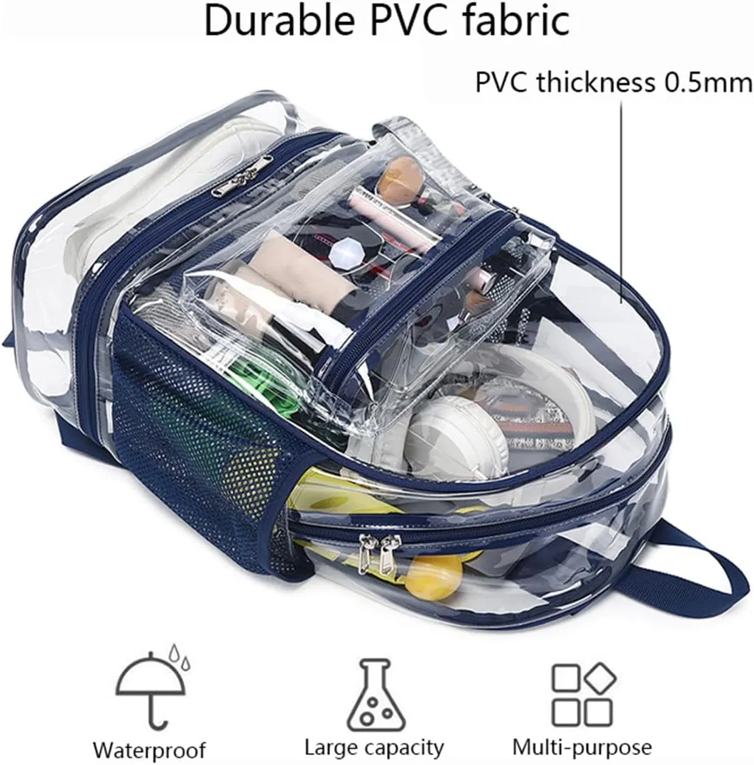 Clear Backpack Heavy Duty, See Through Backpack Purse, Gym Backpack with Laptop and Shoe Compartment (Dark Blue), 32*19*45cm
