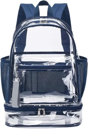 Clear Backpack Heavy Duty, See Through Backpack Purse, Gym Backpack with Laptop and Shoe Compartment (Dark Blue), 32*19*45cm