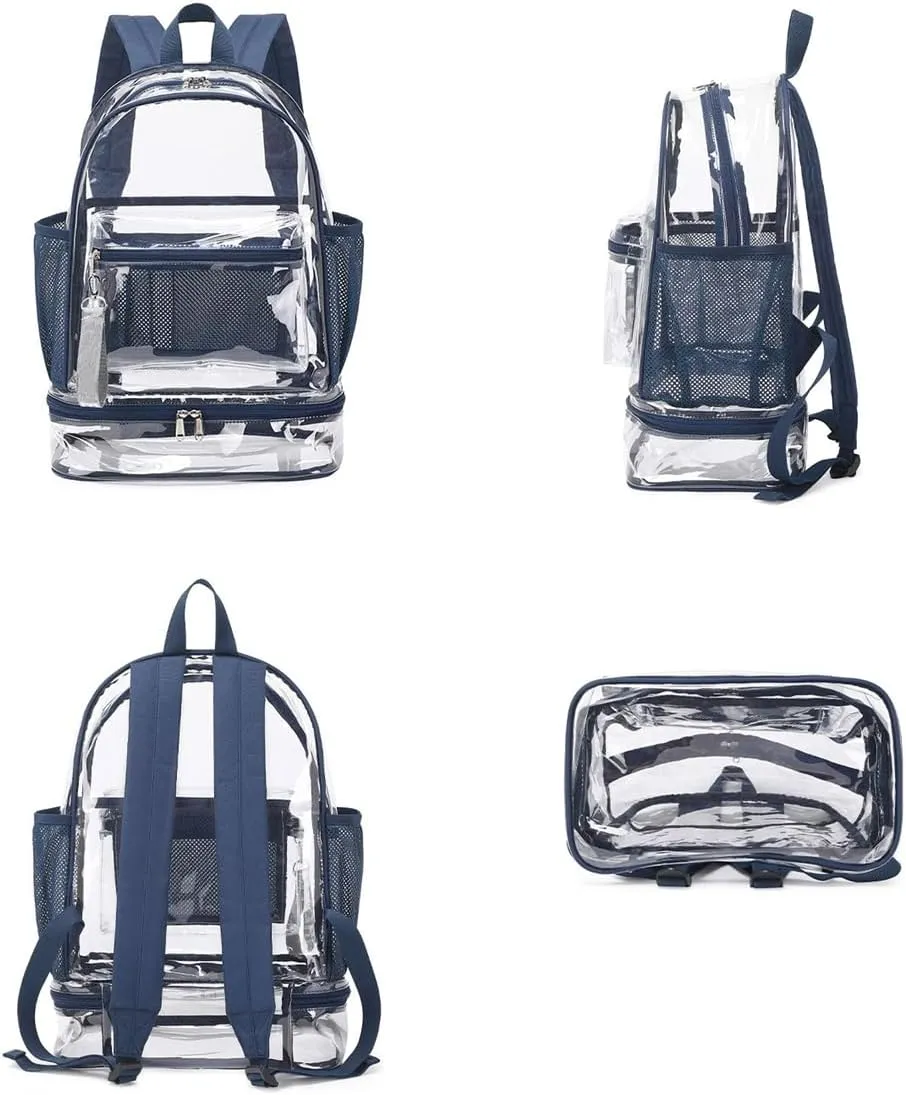 Clear Backpack Heavy Duty, See Through Backpack Purse, Gym Backpack with Laptop and Shoe Compartment (Dark Blue), 32*19*45cm