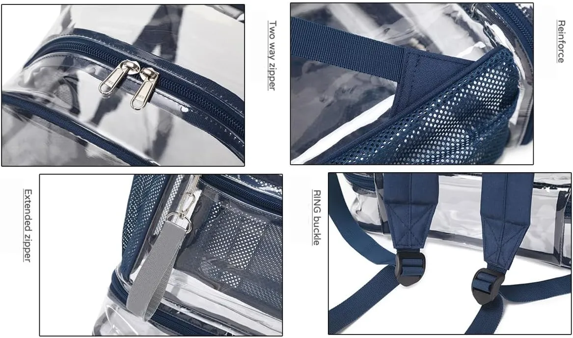 Clear Backpack Heavy Duty, See Through Backpack Purse, Gym Backpack with Laptop and Shoe Compartment (Dark Blue), 32*19*45cm