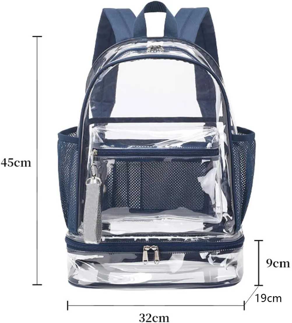 Clear Backpack Heavy Duty, See Through Backpack Purse, Gym Backpack with Laptop and Shoe Compartment (Dark Blue), 32*19*45cm