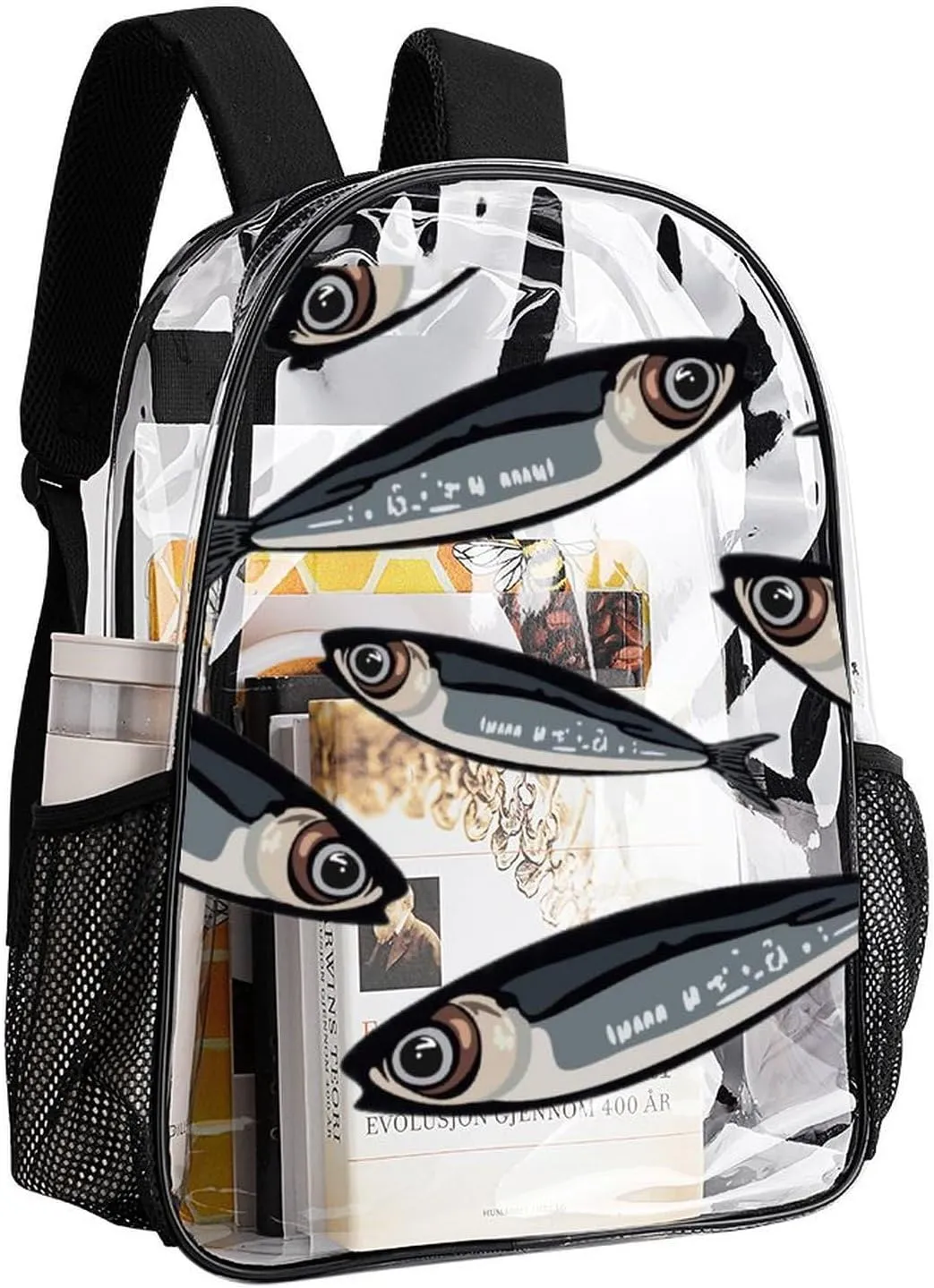 Clear Backpack Heavy Duty Summer Fish Tuna 16 Inch for Stadium Events Concert Travel Work Sport Hiking Waterproof Sturdy Transparent Bag for Men Women