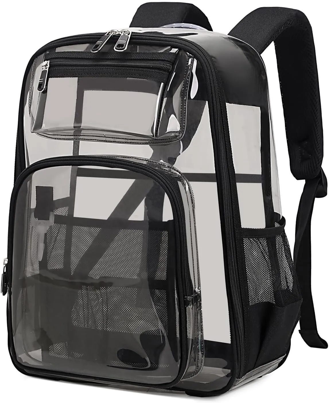 Clear Backpack Heavy Duty TPU ，See Through School Backpack Stadium Approved，Quick Security Check See Through Backpacks Transparent Bookbag,Black/Semi-transparent