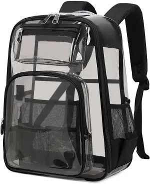 Clear Backpack Heavy Duty TPU ，See Through School Backpack Stadium Approved，Quick Security Check See Through Backpacks Transparent Bookbag,Black/Semi-transparent