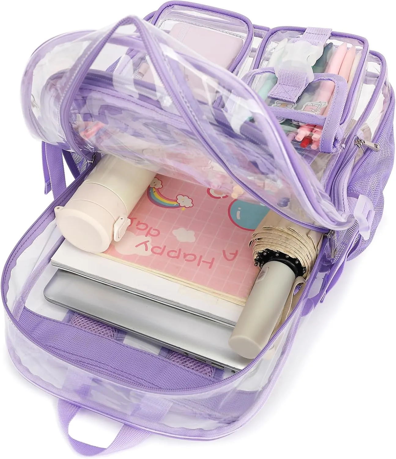 Clear Backpack Heavy Duty Transparent Backpacks Stadium Approved for School Work Sport Travel (Lavender Purple)