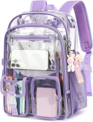 Clear Backpack Heavy Duty Transparent Backpacks Stadium Approved for School Work Sport Travel (Lavender Purple)