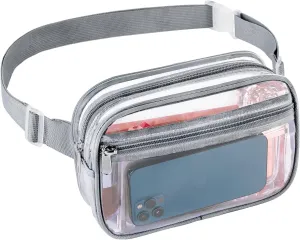 Clear Fanny Pack for Stadium Events - Waterproof Clear Bag for Women Men | Lightweight Waist Pack for Concerts, Sports Games & Travel | Stadium Approved Transparent Belt Bag (Grey）