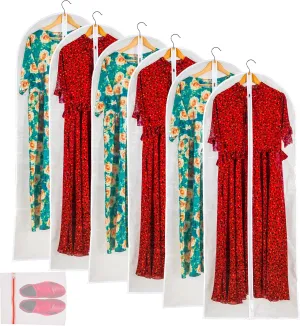 Clear Garment Bags for Long Gowns, Vinyl Dress Storage Bags, Zippered Plastic Protector for Dresses, 24"x60", 6 Pack