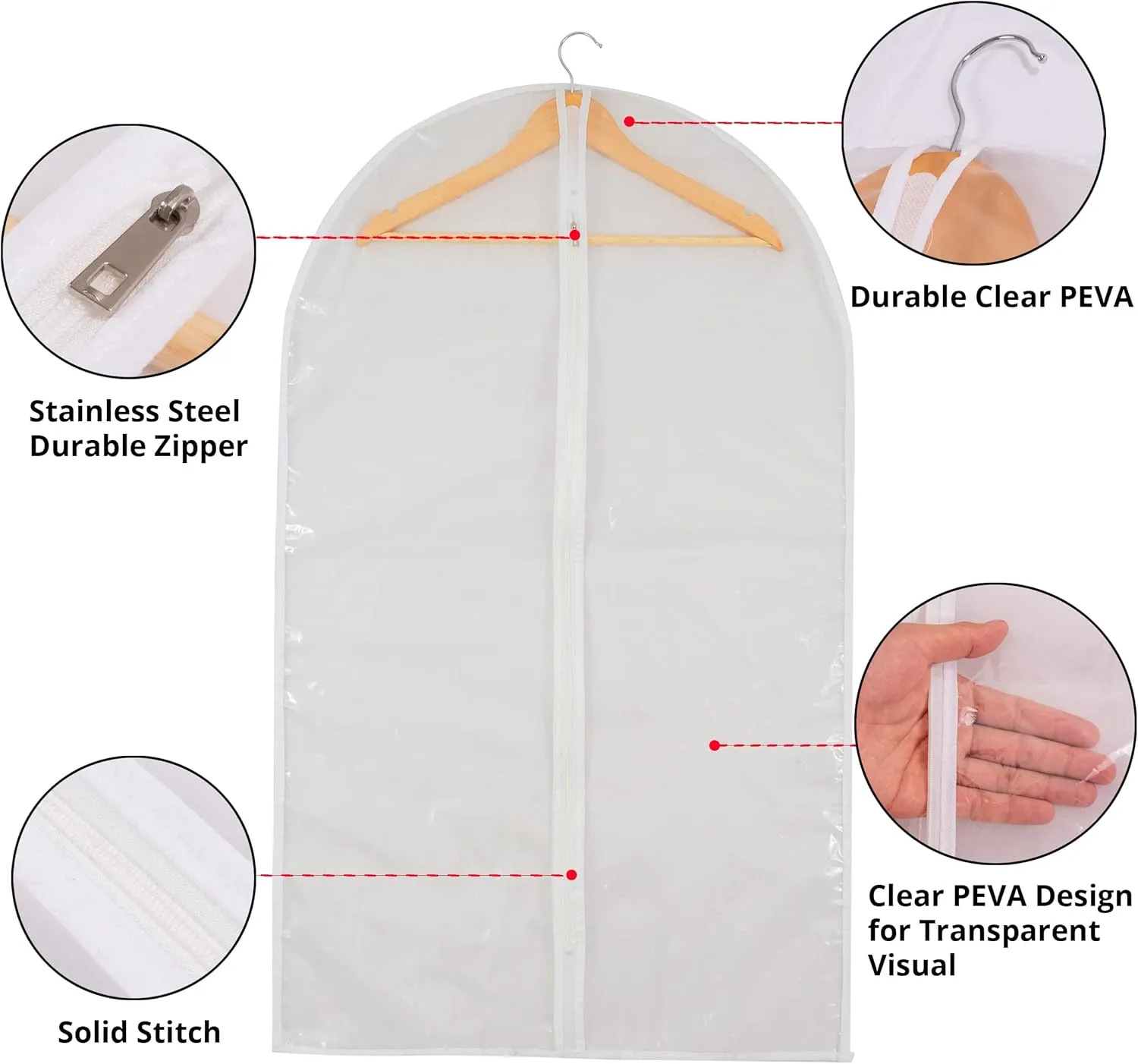 Clear Garment Bags for Long Gowns, Vinyl Dress Storage Bags, Zippered Plastic Protector for Dresses, 24"x60", 6 Pack