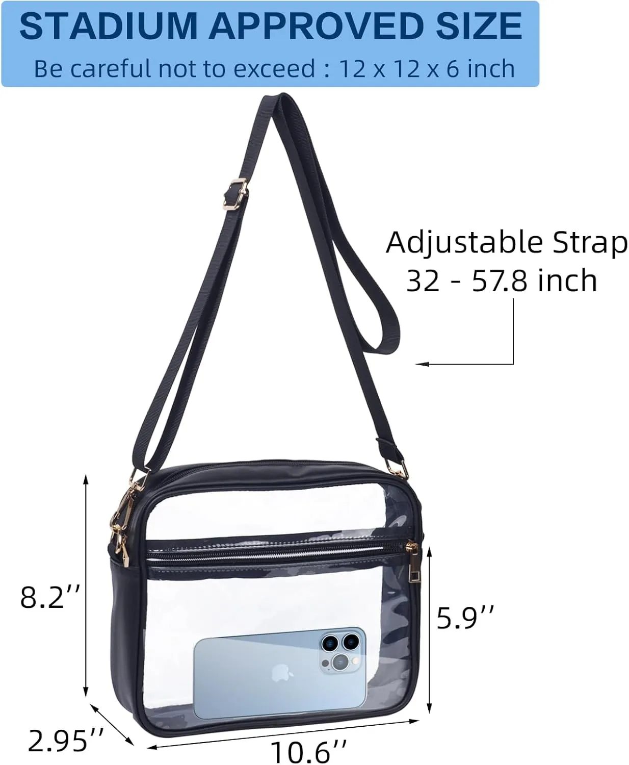 Clear Stadium Crossbody Bag, Clear Purses Stadium Approved for Concert, Stadium Events, Sports Handbags & Purses