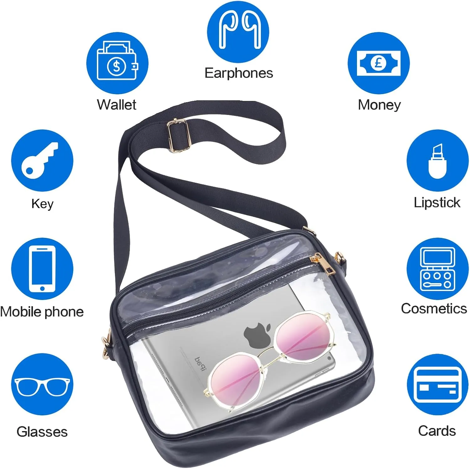 Clear Stadium Crossbody Bag, Clear Purses Stadium Approved for Concert, Stadium Events, Sports Handbags & Purses