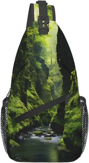 Cliff Moss print Cross bag, chest crossbody bag, men's casual chest bag travel hiking backpack