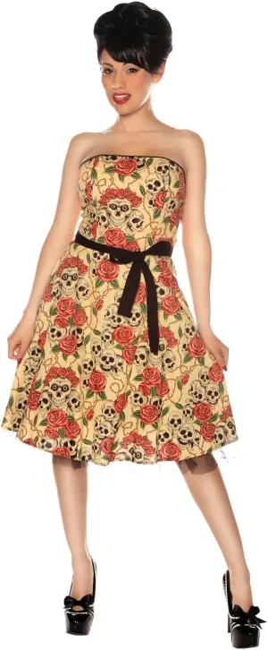 Clothing Strapless Forever Yours Dress in Skull Rose Tattoo Flash Print