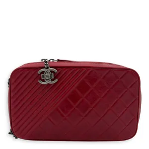 Coco Boy Camera Red Crossbody Bag in Calfskin, Ruthenium hardware