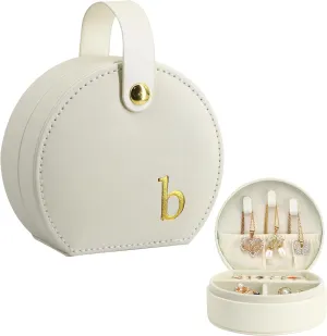COLLECTIVE HOME - Travel Jewelry Case, Elegant Half-Moon Design with Gold Monogram, Detachable Handle, Personalized Accessory Organizer, Gift for Fashion-Forward Women and Teens (b)