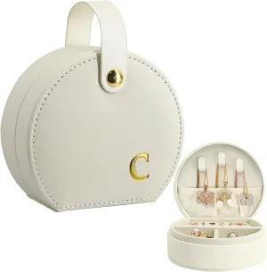 COLLECTIVE HOME - Travel Jewelry Case, Elegant Half-Moon Design with Gold Monogram, Detachable Handle, Personalized Accessory Organizer, Gift for Fashion-Forward Women and Teens (c)
