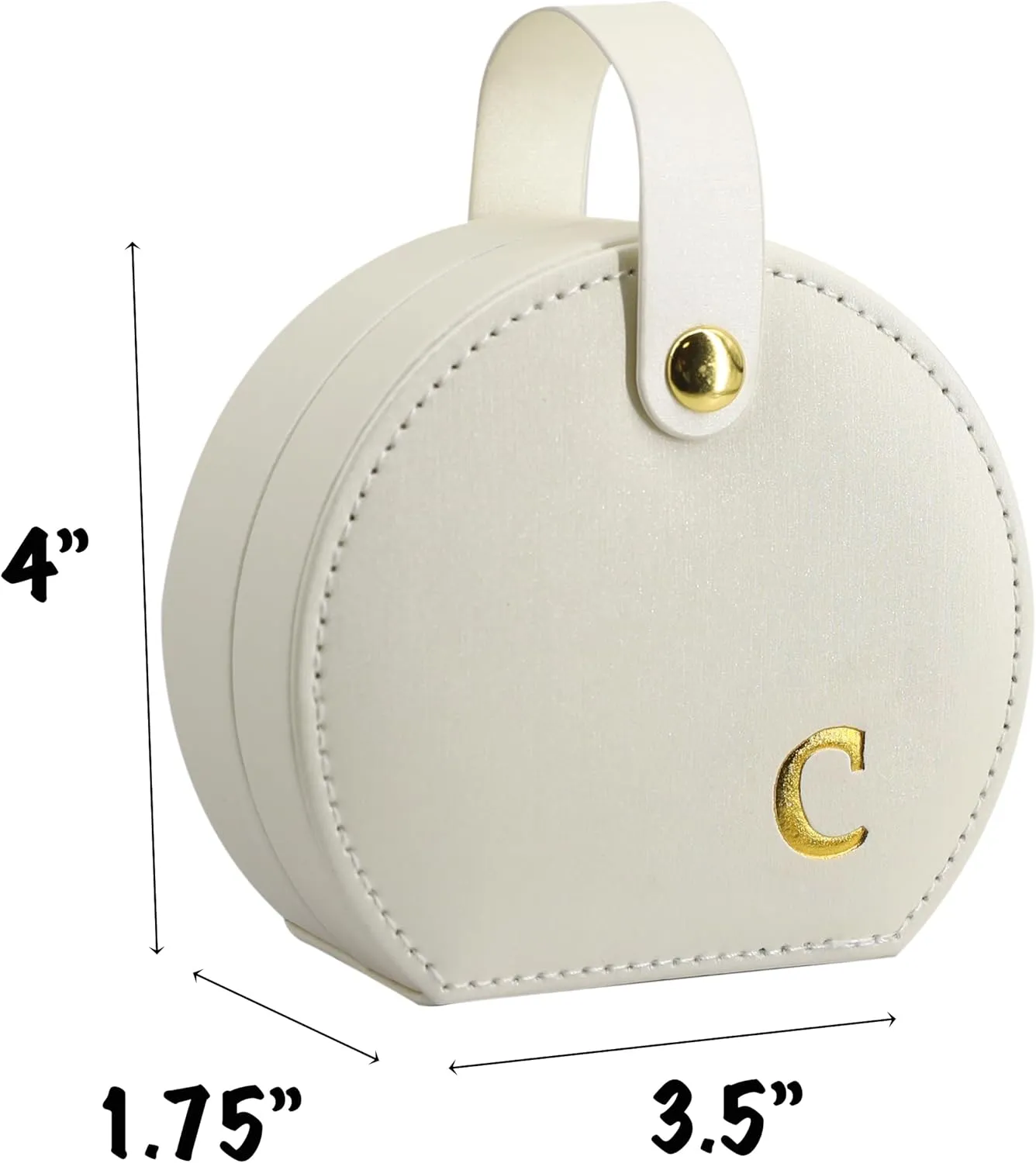 COLLECTIVE HOME - Travel Jewelry Case, Elegant Half-Moon Design with Gold Monogram, Detachable Handle, Personalized Accessory Organizer, Gift for Fashion-Forward Women and Teens (c)