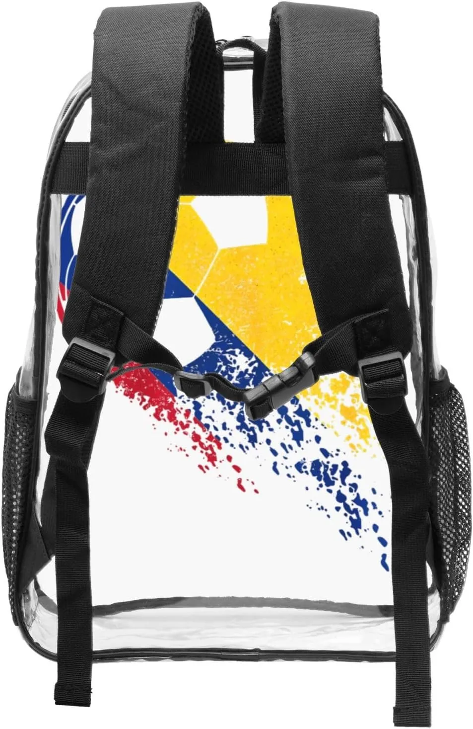 Colombia Soccer Colombian Flag Pride Soccer Player 16 Inch Clear PVC Backpacks Transparent Backpack Multipurpose Double Shoulder Bag for Men Women Gifts