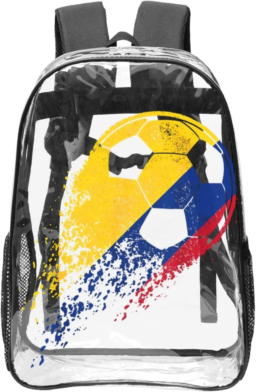 Colombia Soccer Colombian Flag Pride Soccer Player 16 Inch Clear PVC Backpacks Transparent Backpack Multipurpose Double Shoulder Bag for Men Women Gifts