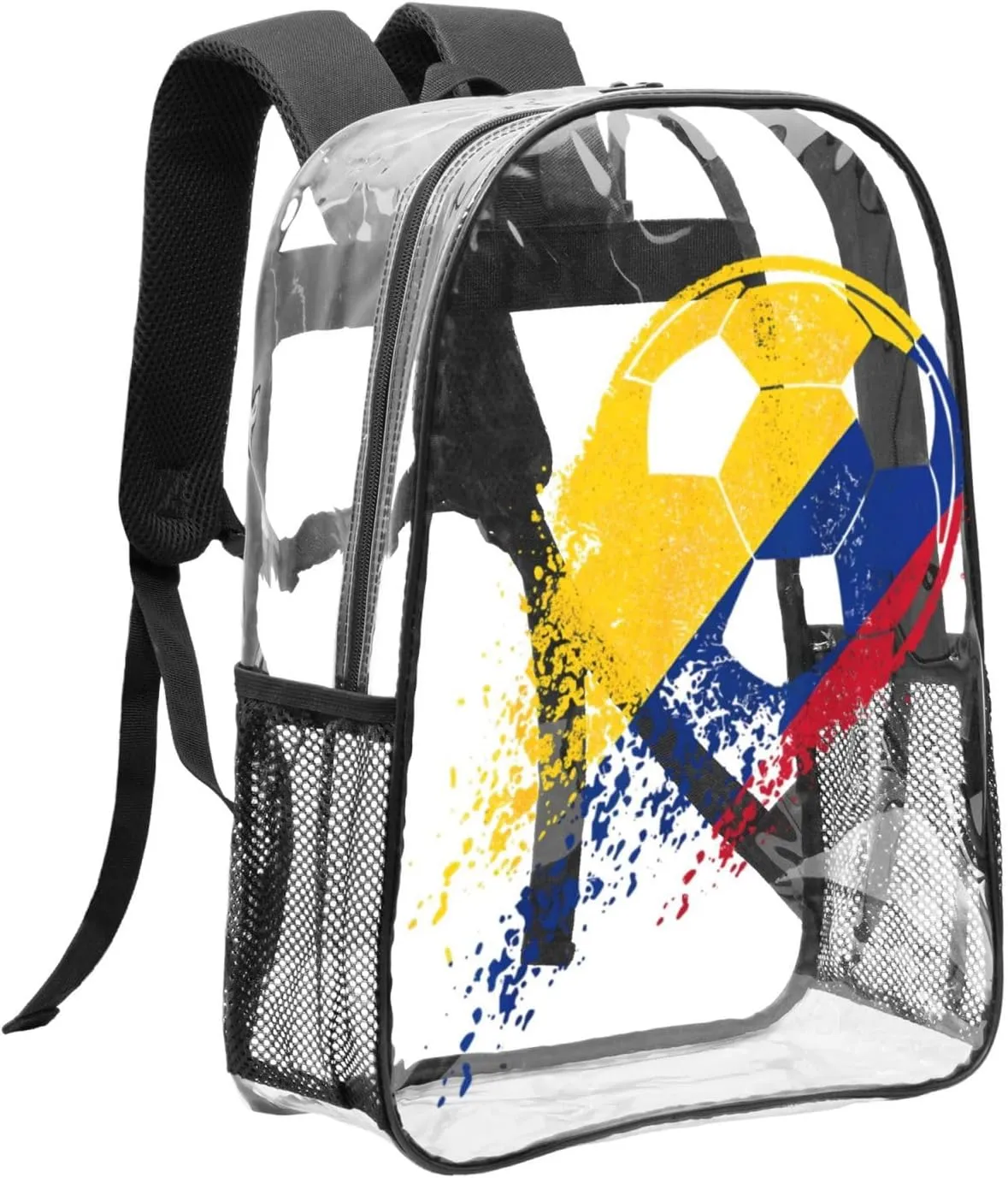 Colombia Soccer Colombian Flag Pride Soccer Player 16 Inch Clear PVC Backpacks Transparent Backpack Multipurpose Double Shoulder Bag for Men Women Gifts