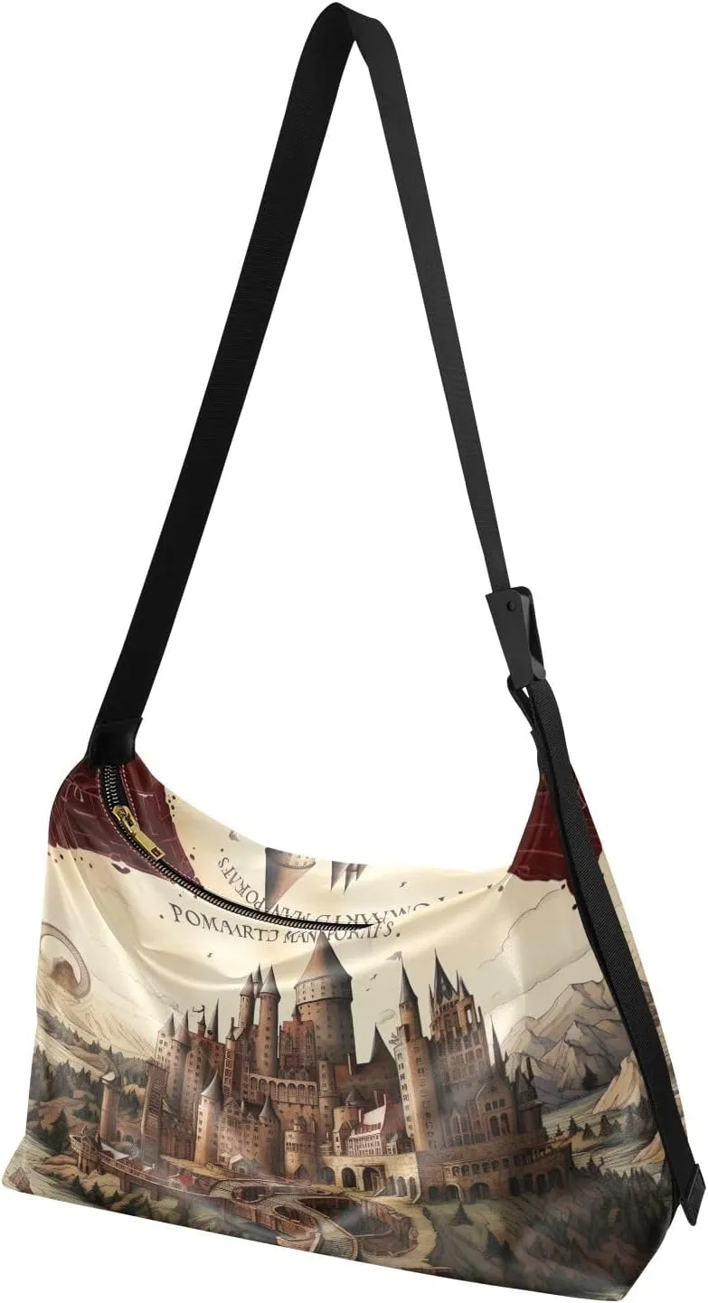 Colorful Geometrical Ornament with Stylized Large Crossbody Bag, Wide Strap Hobo Bag, Large Womens Crossbody Bag