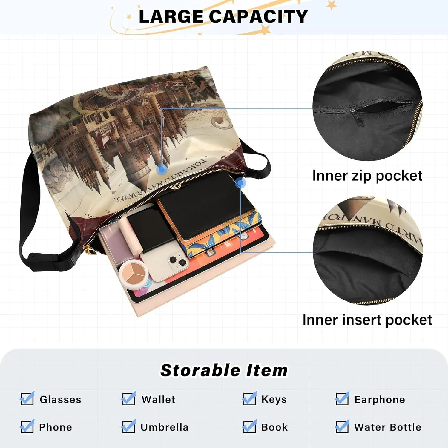 Colorful Geometrical Ornament with Stylized Large Crossbody Bag, Wide Strap Hobo Bag, Large Womens Crossbody Bag