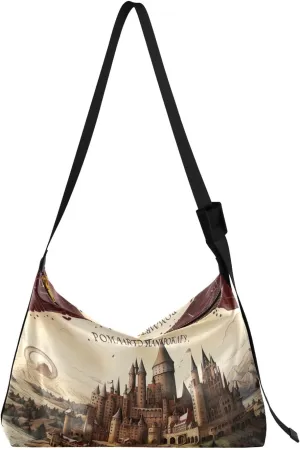 Colorful Geometrical Ornament with Stylized Large Crossbody Bag, Wide Strap Hobo Bag, Large Womens Crossbody Bag