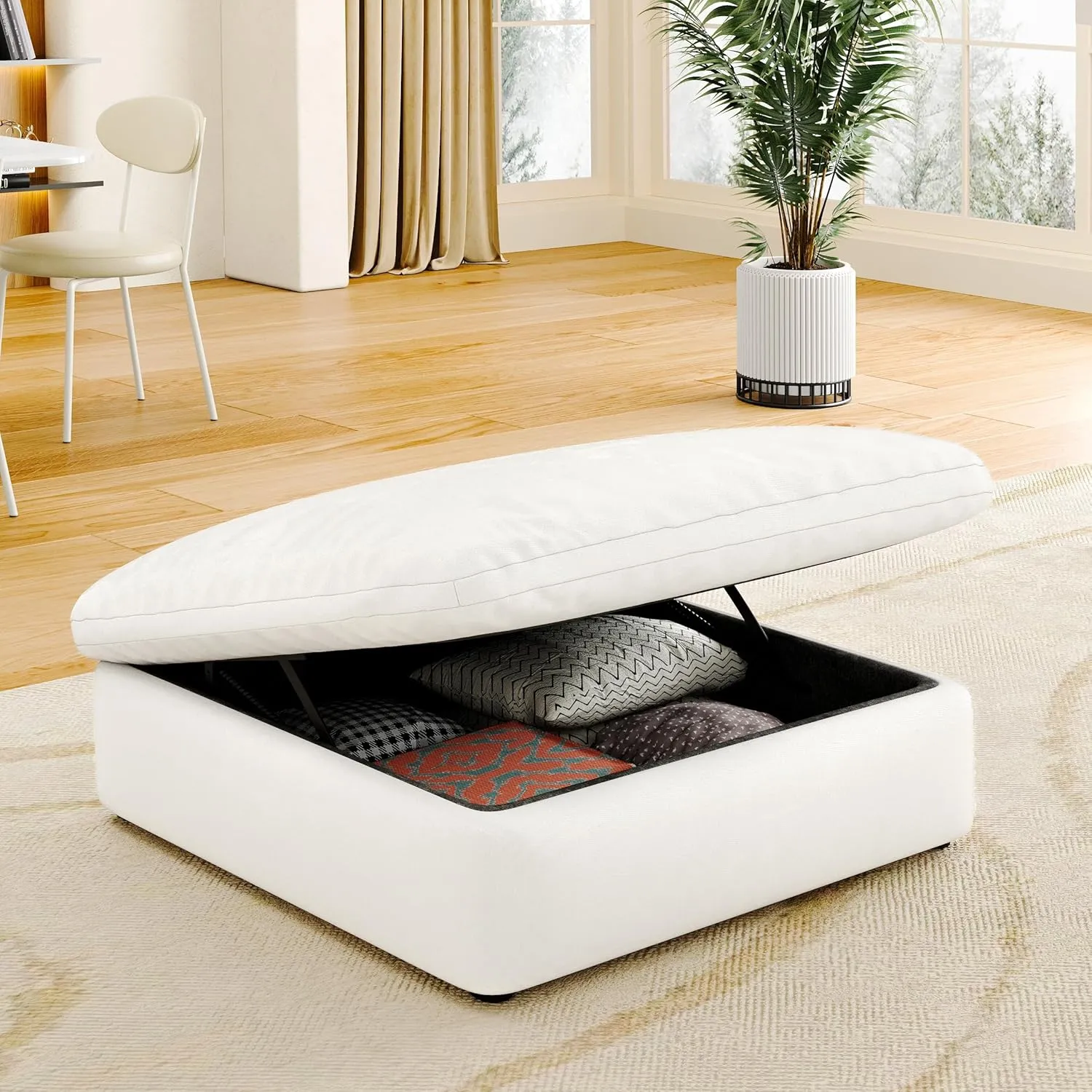 Comfy Sectional Cloud Couch Doop, 160" L Shaped Sectional Modular Couch, Minimalist White Couches for Living Room, Down Filled Deep Seat Sofa, 4 Seater with 1 Storage Convertible Ottoman