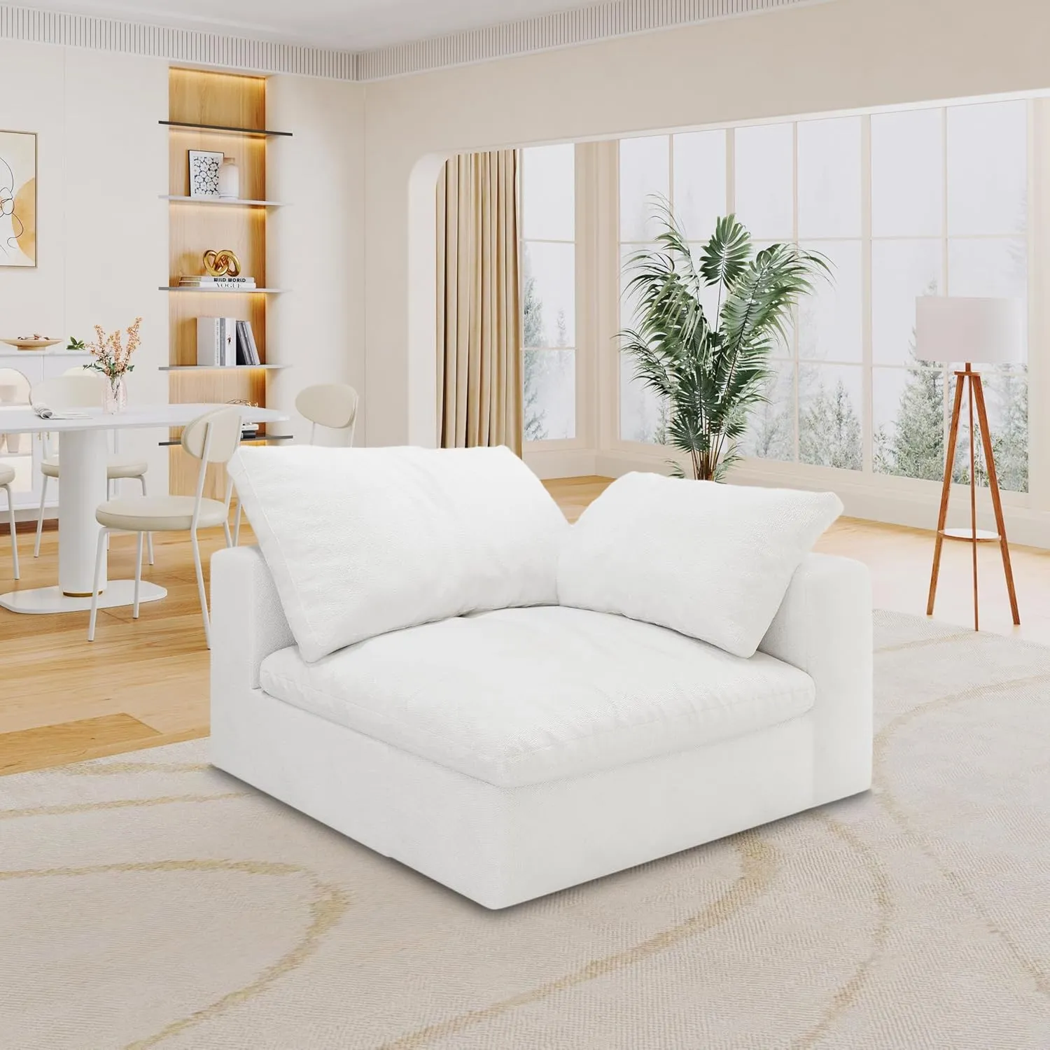 Comfy Sectional Cloud Couch Doop, 160" L Shaped Sectional Modular Couch, Minimalist White Couches for Living Room, Down Filled Deep Seat Sofa, 4 Seater with 1 Storage Convertible Ottoman